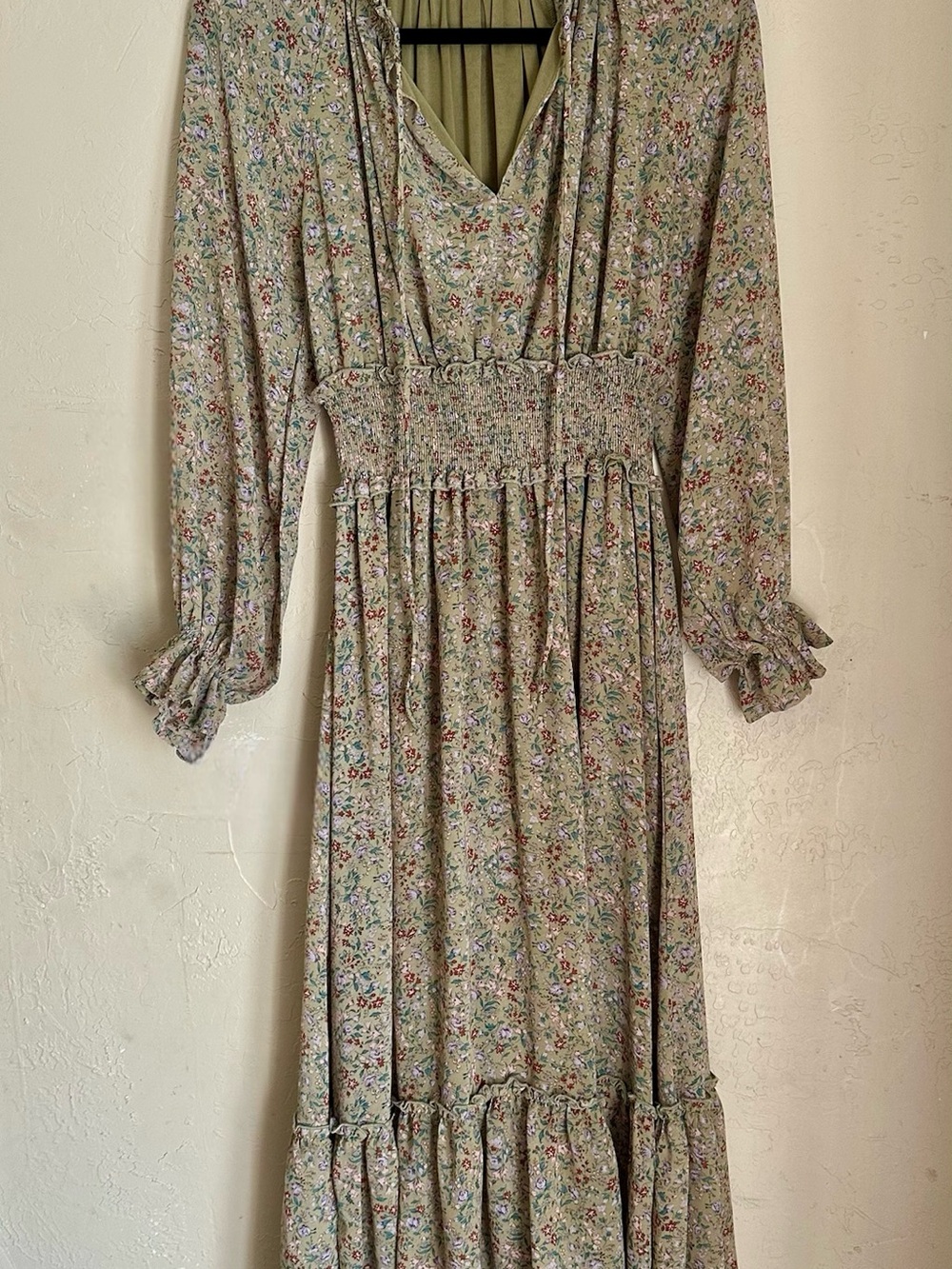 In Loom Light Green Floral Maxi Dress Long Sleeves, Size Small
